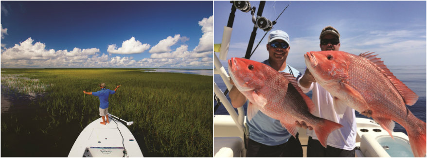 Cabin Bluff juts out into the Intracoastal Waterway just north of the Georgiaâ€“Florida line from Jacksonville and offers anglers in-shore (left) and off-shore fishing (right).