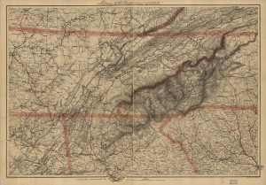 This 1865 survey map from the Library of Congress includes the disputed Georgia-Tennessee boundary as well as portions of Alabama, Kentucky, Virginia, North Carolina, and South Carolina.