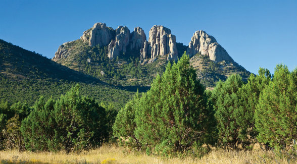 At 7,686 feet above sea level, Sawtooth Mountain is one of the many stunning vistas visible from the Rockpile Ranch.
