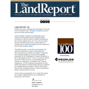 January, January Newsletter, The Land Report Newsletter, Land Report 100, January 2024 Newsletter