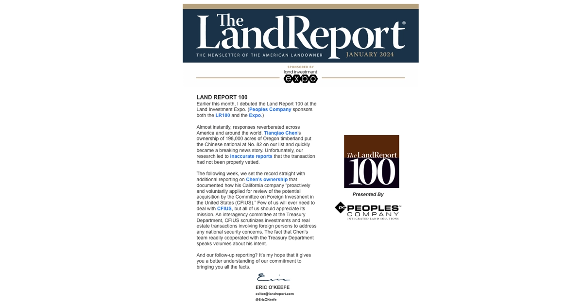 January, January Newsletter, The Land Report Newsletter, Land Report 100, January 2024 Newsletter